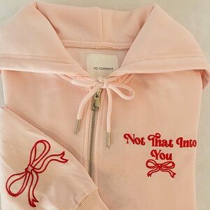 No Comment Not That Into You Valentine Zip Up Hoodie Sweatshirt - Pink